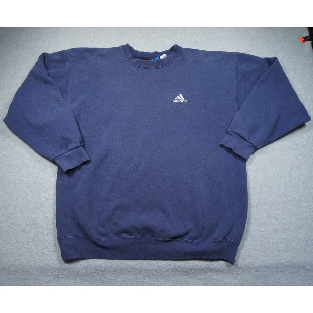 Vintage Adidas Sweatshirt Mens Medium Blue Crewneck Pullover Embroidered Logo